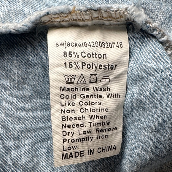 SHEIN Blue Two Tone Distressed Denim Jacket Women’s Size L - Picture 14 of 14